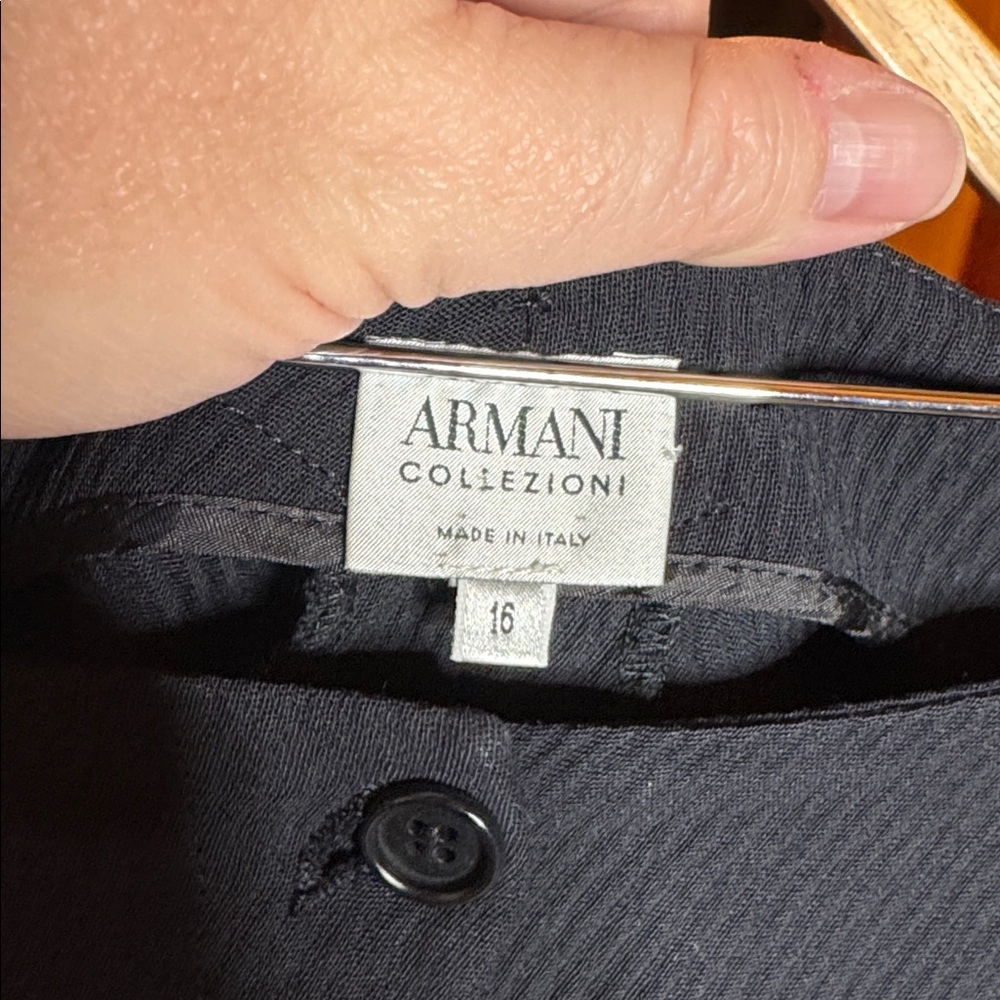 Vintage Armani Collezioni Black Wool Blend Trousers Sz 16 Made in Italy Wide Leg - Picture 5 of 12
